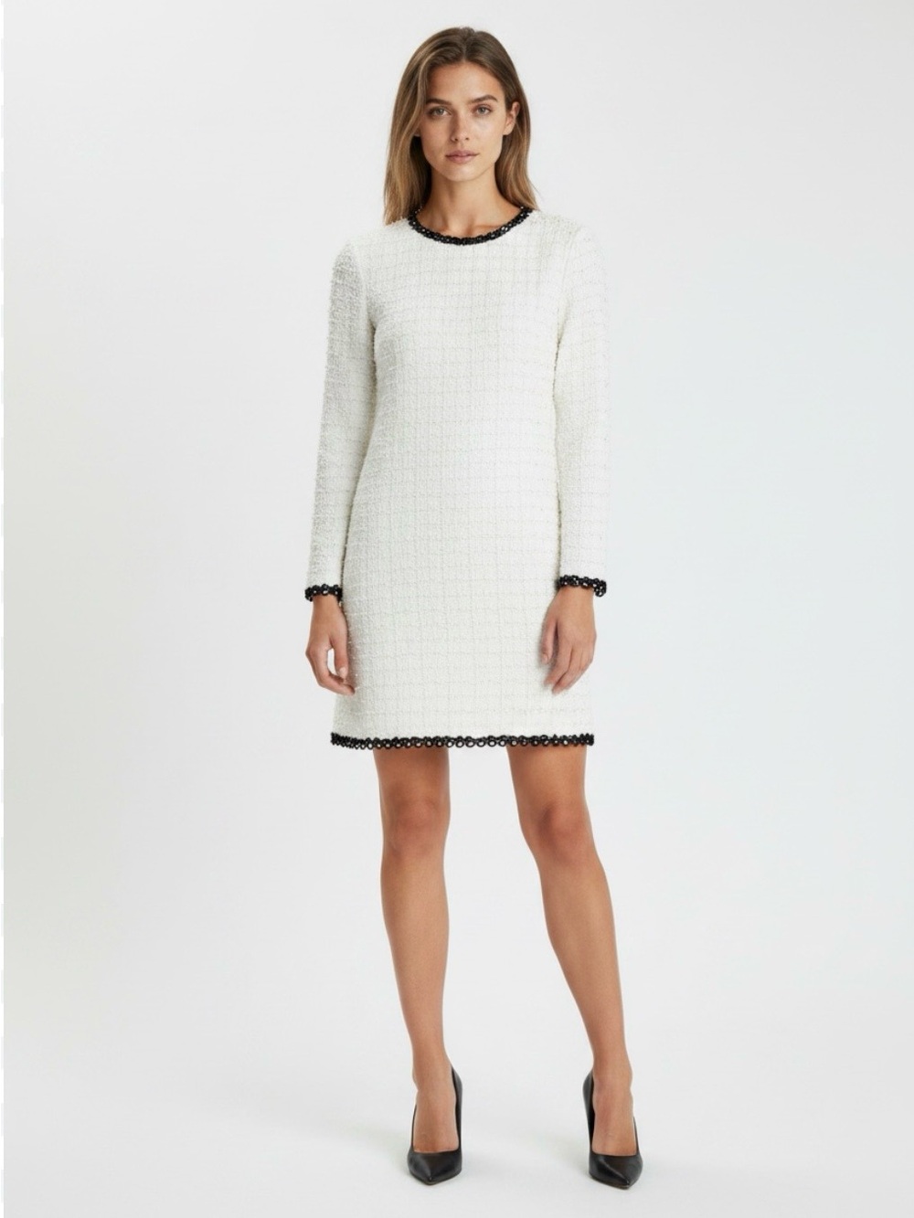 Artelier Nicole Miller - Cream Lace Midi Dress with Black Trim